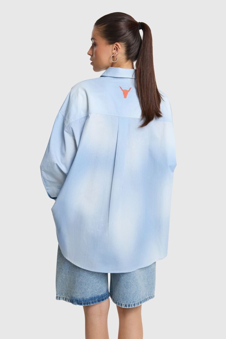 Woven Faded Stripe Blouse soft blue