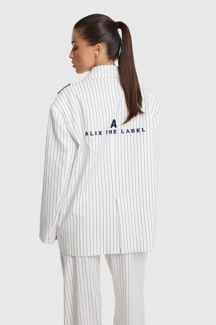 Woven Striped Oversized soft white