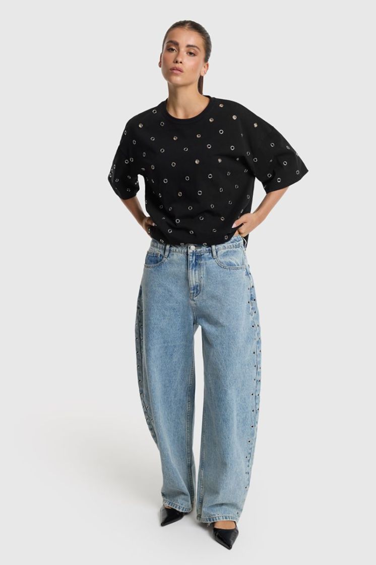Woven Studded Barrel light blue deni