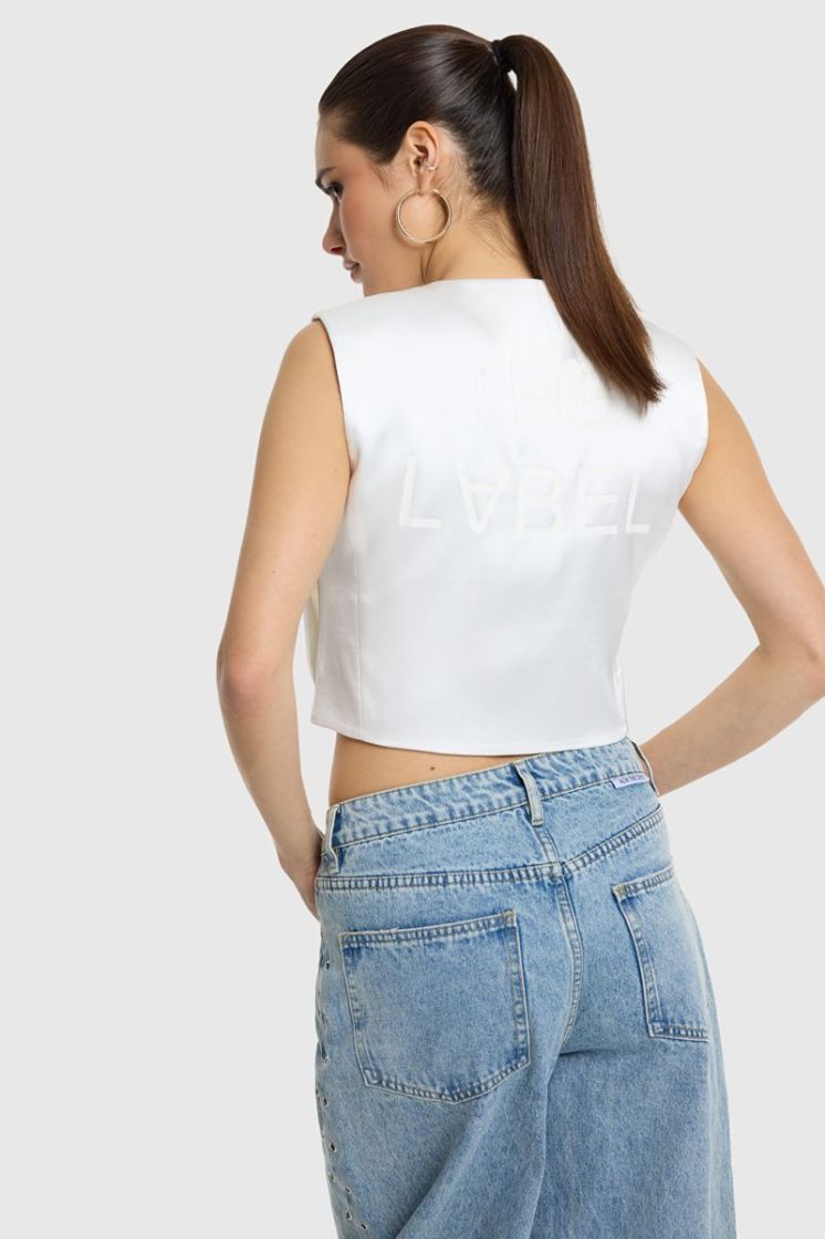 Woven Text Bow Top cream  