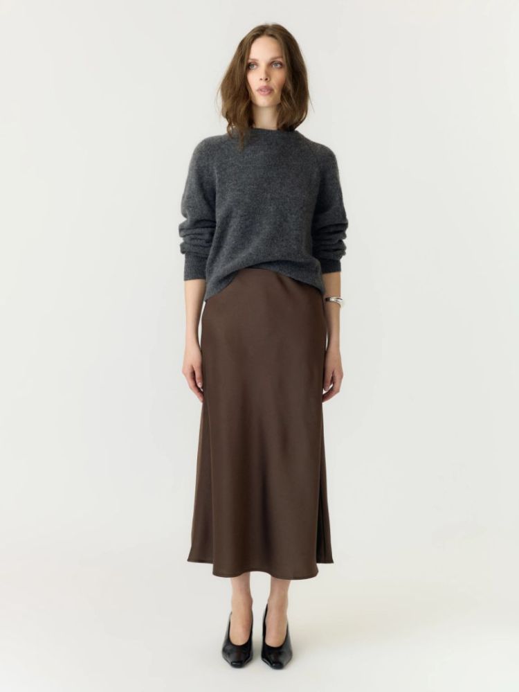 YASPELLA HW MIDI SKIRT chocolate brown