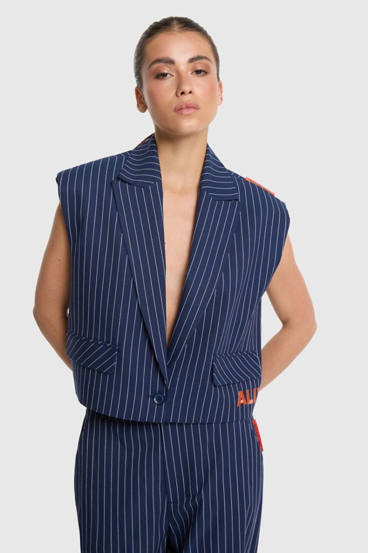 Woven Striped waistcoat navy
