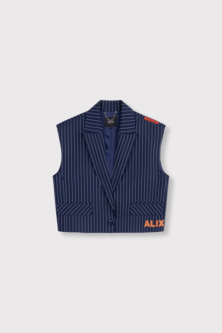 Woven Striped waistcoat navy