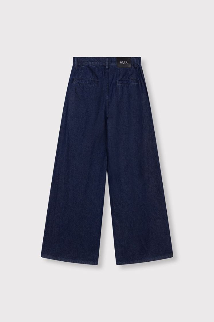 Woven Wide Leg Denim Pants indigo denim