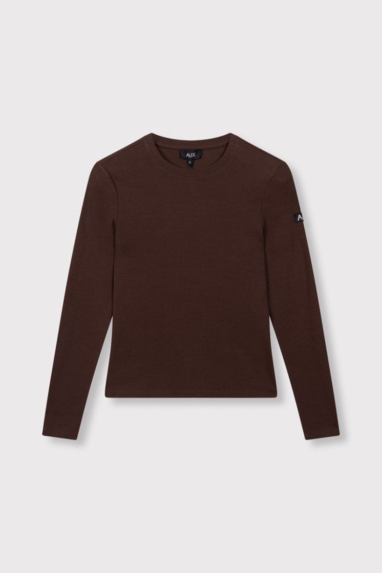 Knitted Rib Longsleeve T-Shirt warm brown