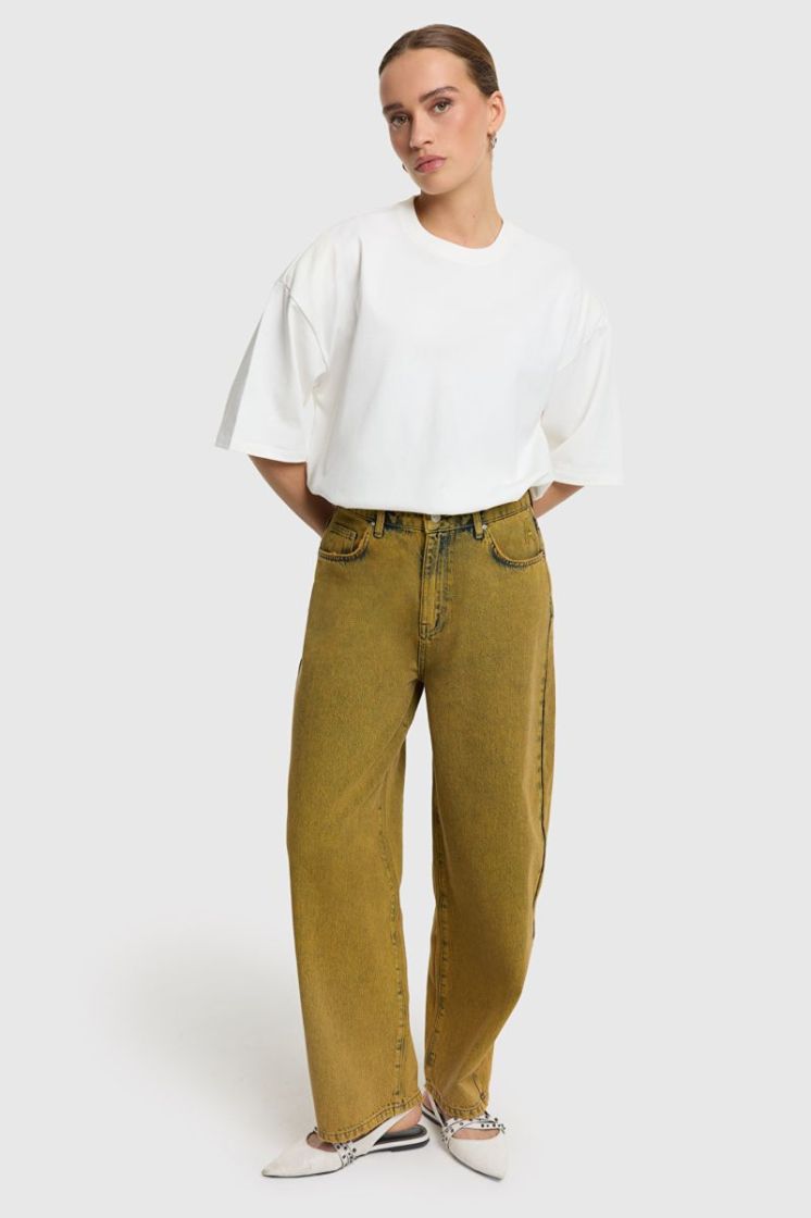 Woven Overdyed Denim Pants yellow ochre