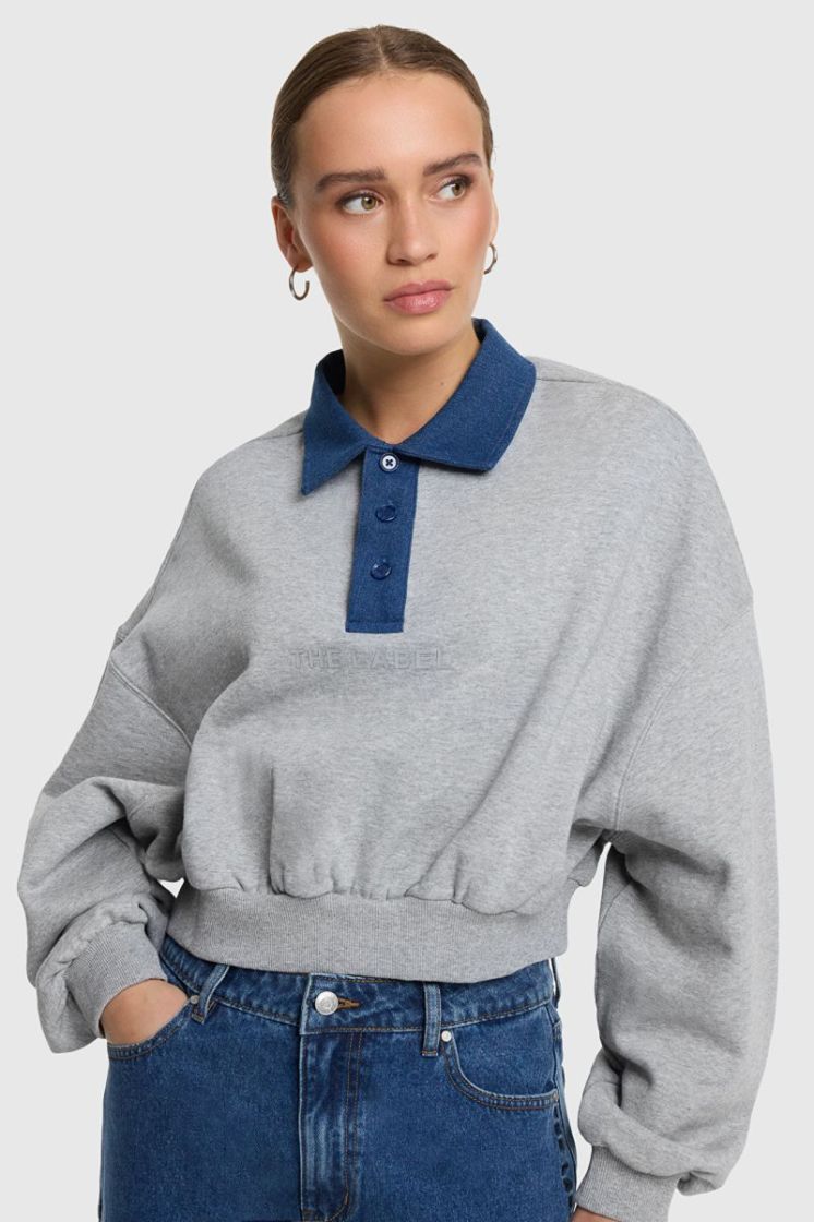 Knitted Polo Sweater soft grey melan