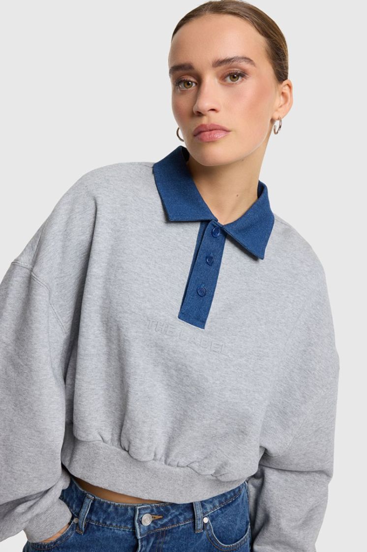 Knitted Polo Sweater soft grey melan