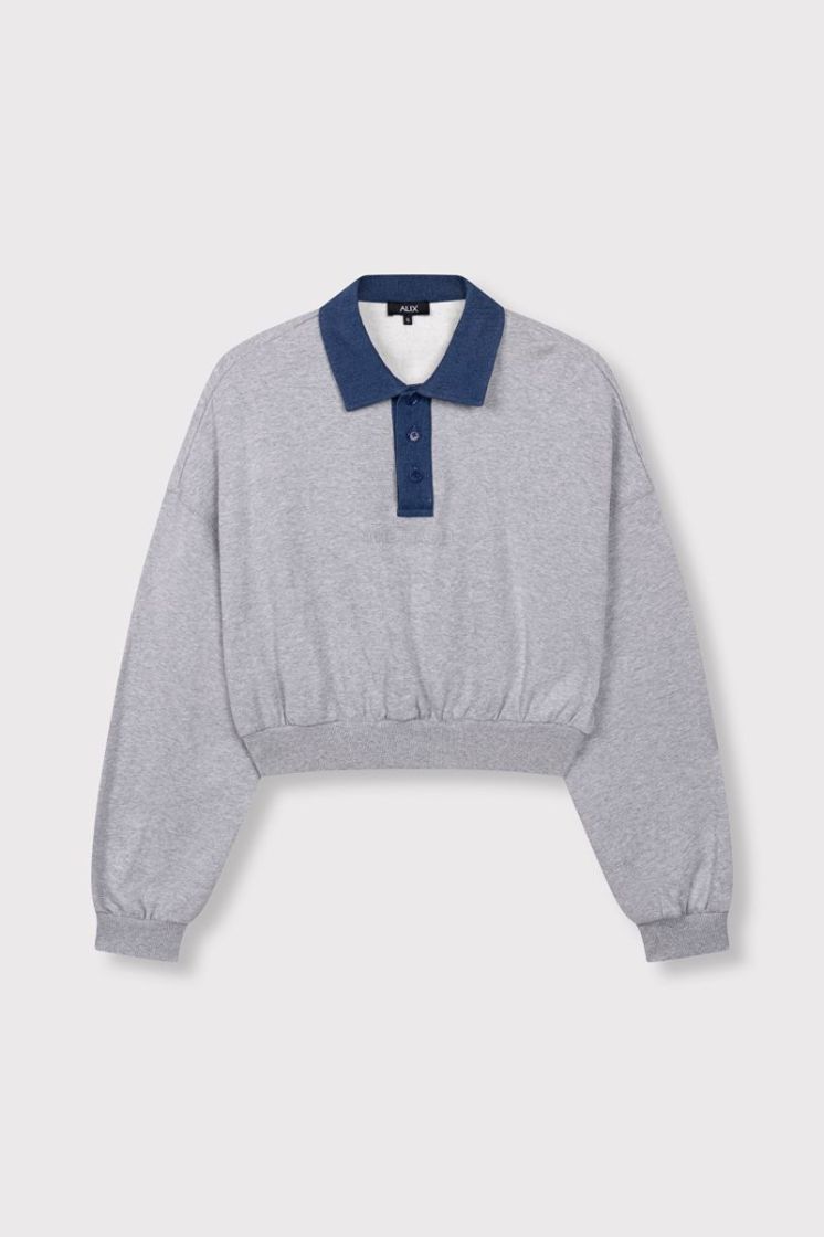 Knitted Polo Sweater soft grey melan